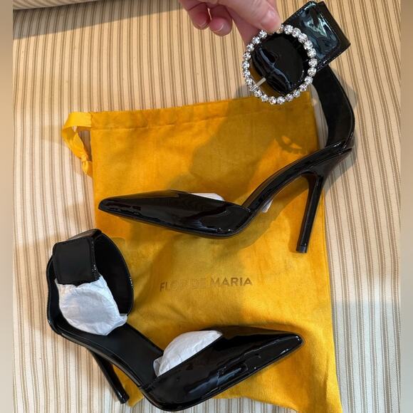 NEW Flor de Maria Sofia Black Patent Heeled Pumps with Crystal Embellishment - Picture 7 of 12